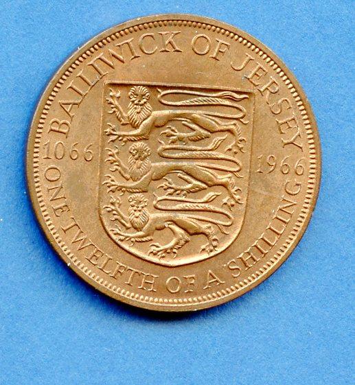 Jersey 1/12th of a Shilling  Coin Dated 1966