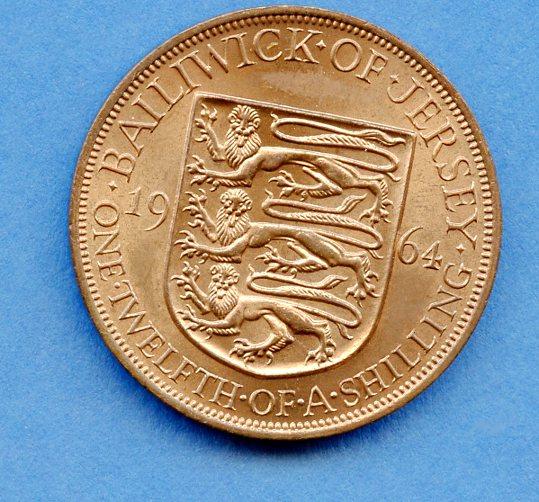 Jersey 1/12th of a Shilling  Coin Dated 1964