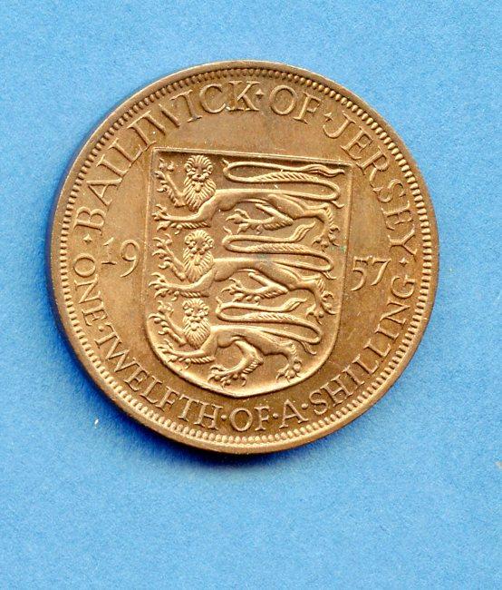 Jersey 1/12th of a Shilling Coin Dated 1957