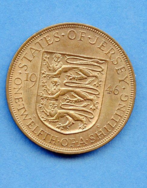 Jersey 1/12th of a Shilling Coin Dated 1946