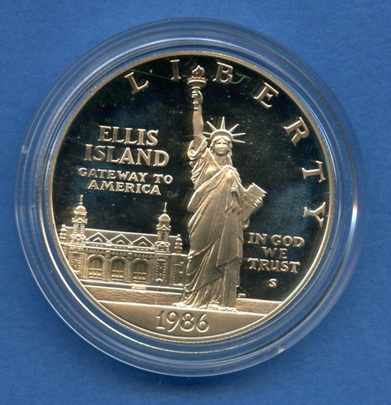 U.S.A.  Ellis Island Statue Liberty  Commemorative  Silver Proof Dollar Coin Dated 1986