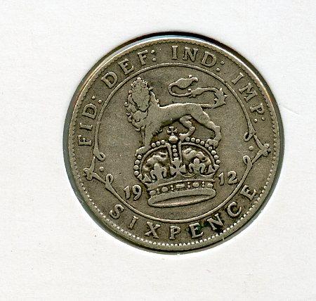 U.K.George V   Sixpence Coin Dated 1912