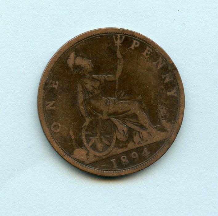 UK  1894 Queen Victoria One Penny Coin