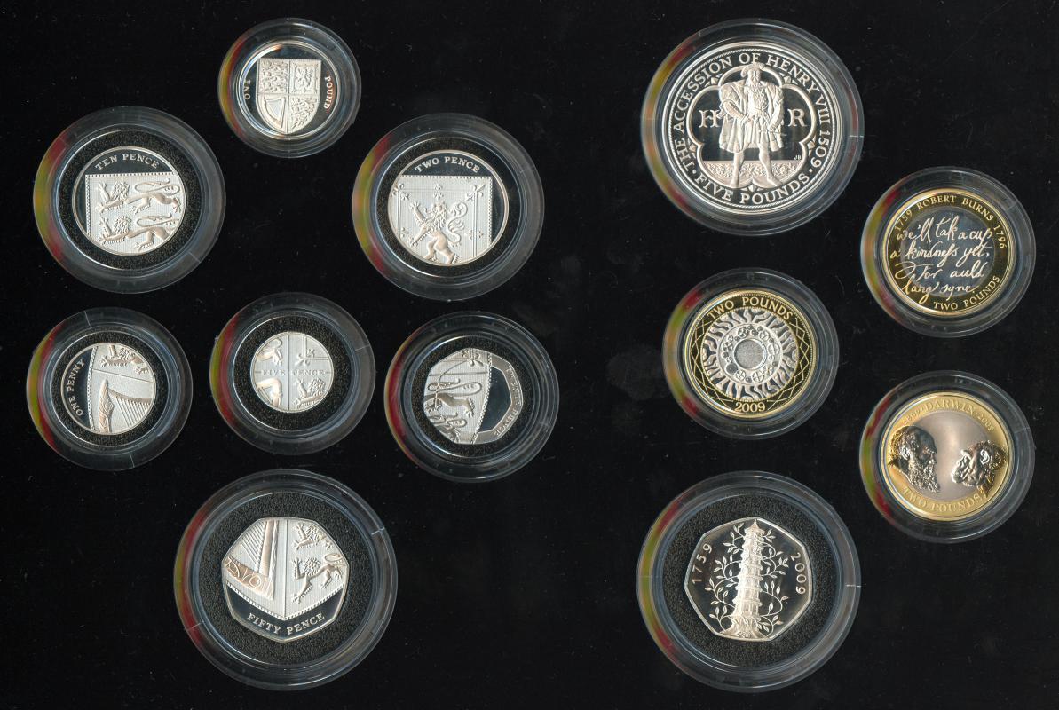 UK 2009 Royal Mint Silver  Proof Coin Set  with  Kew Gardens 50p