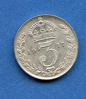 UK  George V Threepence Coin  Dated 1917