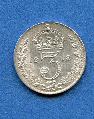 UK  George V Threepence Coin  Dated 1918
