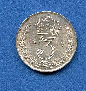UK  George V Threepence Coin  Dated 1919