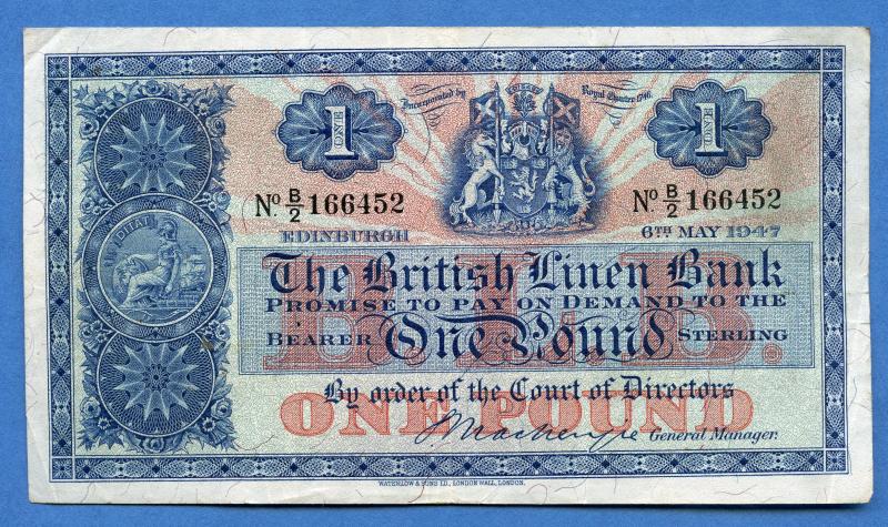 British Linen Bank £1 One Pound Banknote Dated 6th May 1947