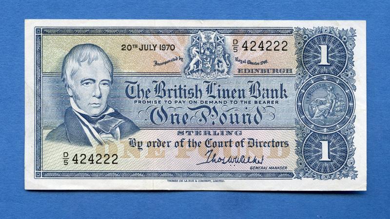 British Linen Bank £1 One Pound Banknote Dated 20th July 1970. (Last British Linen Bank Note Issued Last Serial Prefix D5)