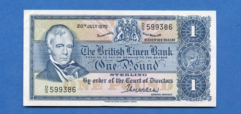 British Linen Bank £1 One Pound Banknote Dated 20th July 1970. (Last British Linen Bank Note Issued Last Serial Prefix D5)