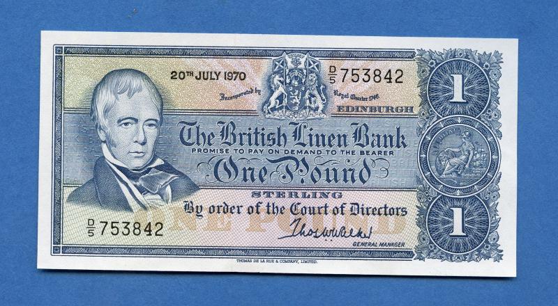 British Linen Bank £1 One Pound Banknote Dated 20th July 1970. (Last British Linen Bank Note Issued Last Serial Prefix D5)