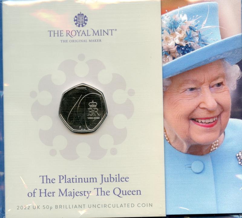 UK Royal Mint 2022 Platinum Jubilee Brilliant Uncirculated 50 Pence Coin