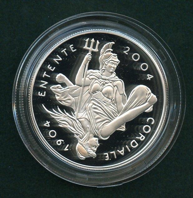 UK 2004 Entente Cordiale Silver Proof  Piedfort £5 Five Pound Crown Coin