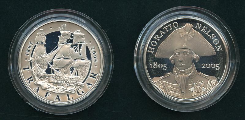 UK 2005 Nelson & Trafalgar Proof Silver Proof £5 Piedfort Five Pound Crown Coins