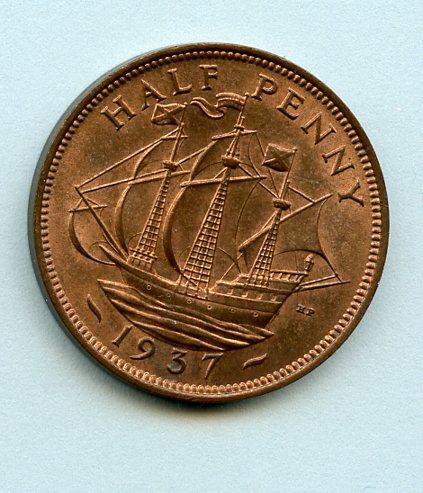 UK Halfpenny Coin 1937
