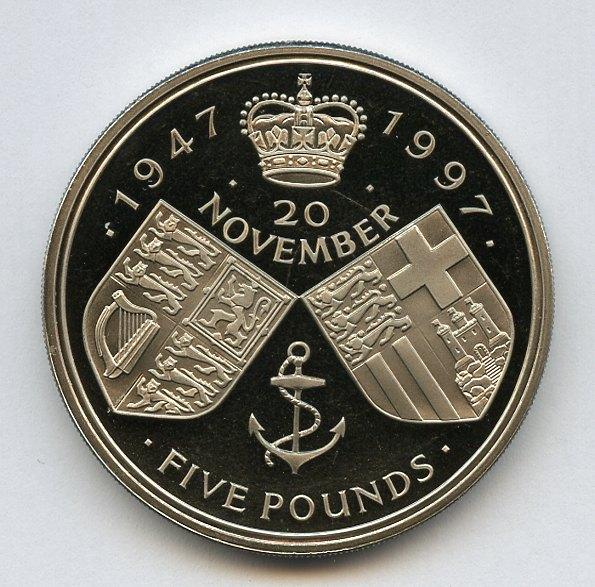UK 1997 Royal Golden Wedding  Decimal £5 Coin  Dated 1997