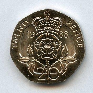 UK Decimal  Brilliant Unciculated Condition 20 Pence Coin  Dated 1988
