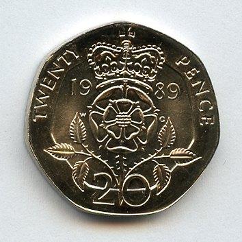 UK Decimal  Brilliant Unciculated Condition 20 Pence Coin  Dated 1989