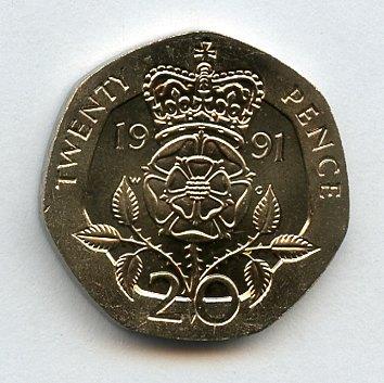 UK Decimal  Brilliant Unciculated Condition 20 Pence Coin  Dated 1991