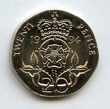 UK Decimal  Brilliant Unciculated Condition 20 Pence Coin  Dated 1994