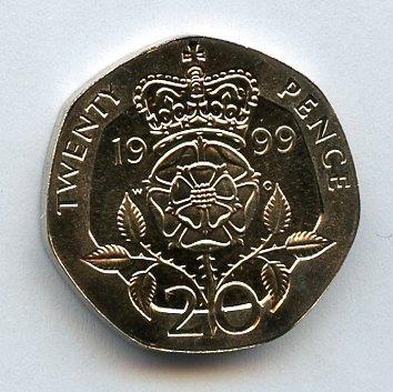 UK Decimal  Brilliant Unciculated Condition 20 Pence Coin  Dated 1999