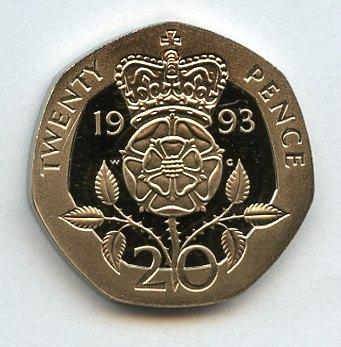 UK Decimal Proof  20 Pence Coin  Dated 1993