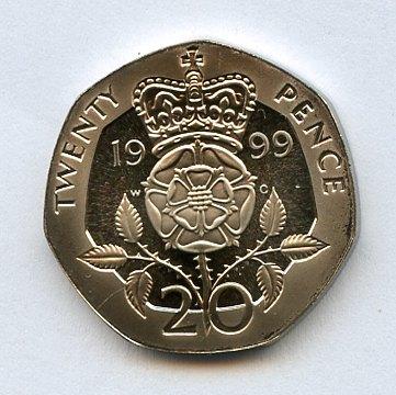 UK Decimal Proof  20 Pence Coin  Dated 1999
