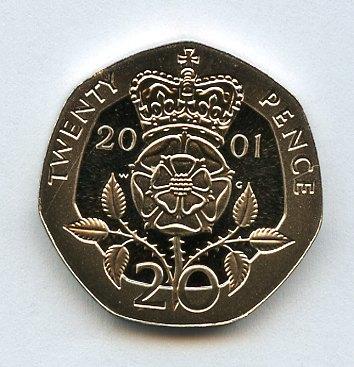 UK Decimal Proof  20 Pence Coin  Dated 2001