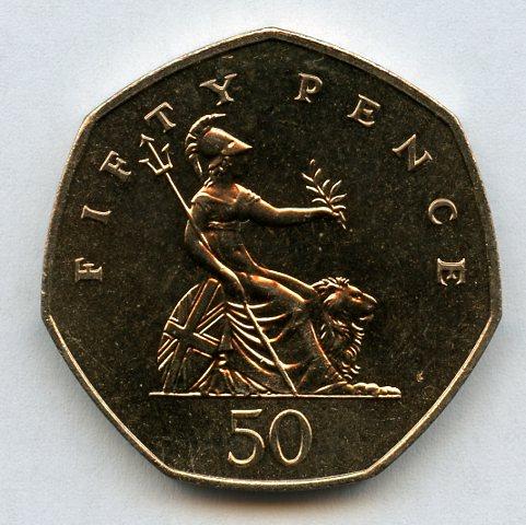 UK 1982 Britannia Obverse Brilliant Uncirculated Decimal 50 Pence Coin