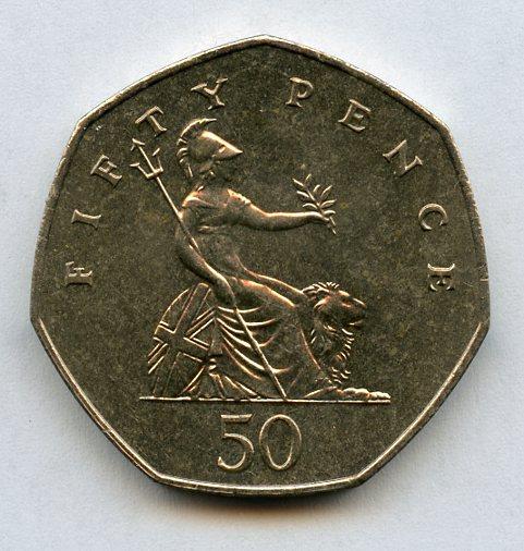 UK 1983 Britannia Obverse  Decimal Brilliant Uncirculated 50 Pence Coin