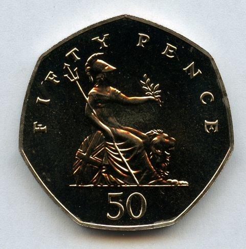 UK 1985 Brilliant Uncirculated Britannia Obverse  Decimal 50 Pence Coin