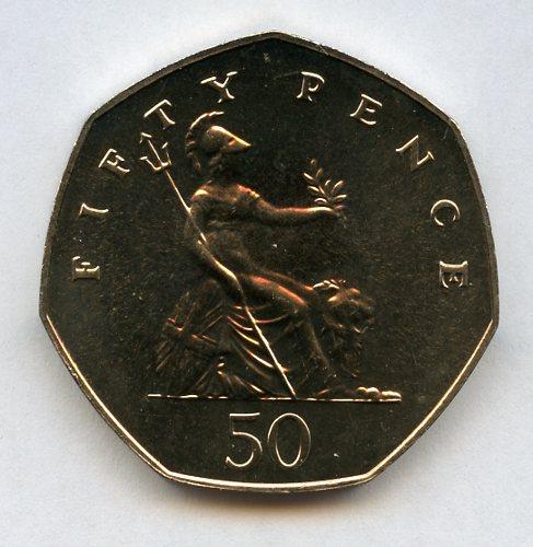 UK 1986 Brilliant Uncirculated Britannia Obverse  Decimal 50 Pence Coin