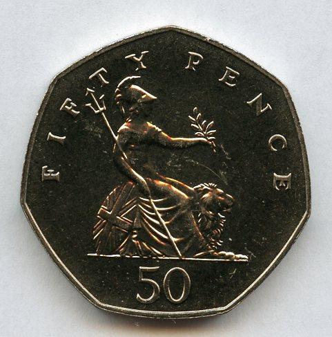 UK 1987 Brilliant Uncirculated Britannia Obverse  Decimal 50 Pence Coin