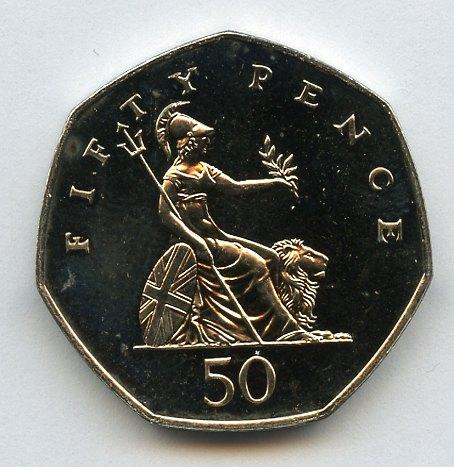 UK 1995 Brilliant Uncirculated Britannia Obverse  Decimal 50 Pence Coin