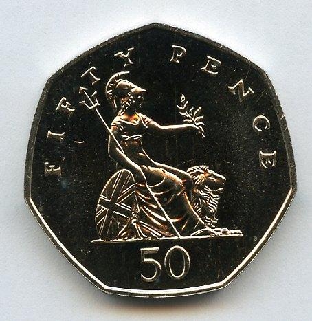 UK 1997 Brilliant Uncirculated Britannia Obverse  Last Large Size  Decimal 50 Pence Coin