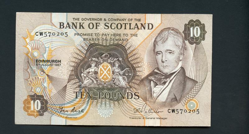 Bank of Scotland £10 Ten Pounds Note Dated 6th August 1987