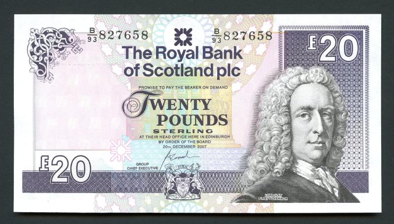 Royal Bank Of Scotland £20 Twenty Pounds Note  Dated 20th December 2007