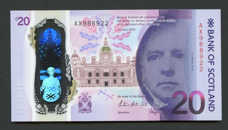 Bank of Scotland  New Polymer £20 Twenty Pounds Note  Dated 1st June  2019