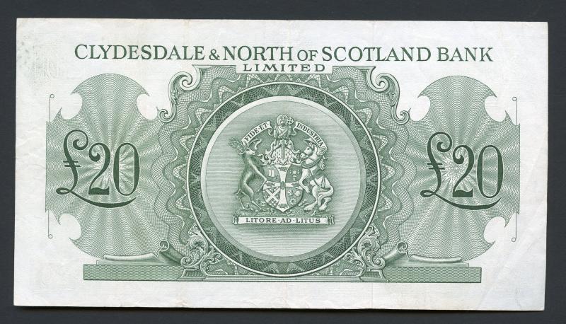 The Clydesdale Bank & North of Scotland Ltd £20 Twenty Pounds Banknote Dated 1st February 1958