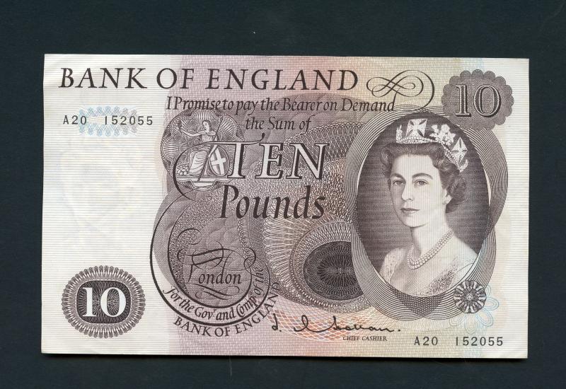 Bank of England  £10 Ten Pounds Note  1964  Signatory J Q Hollom