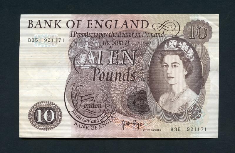 Bank of England £10 Ten Pounds Note  February 1971  Signatory J B Page
