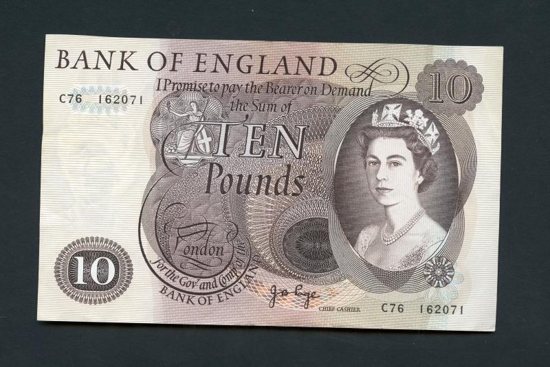 Bank of England  £10 Ten Pounds Note  February 1971  Signatory J B Page