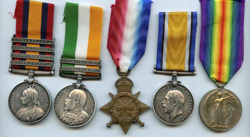 Boer War & WW1 Medal group to  W.O.2 William Brownlee, Royal Scots Fusiliers ( Wounded at Colenso)