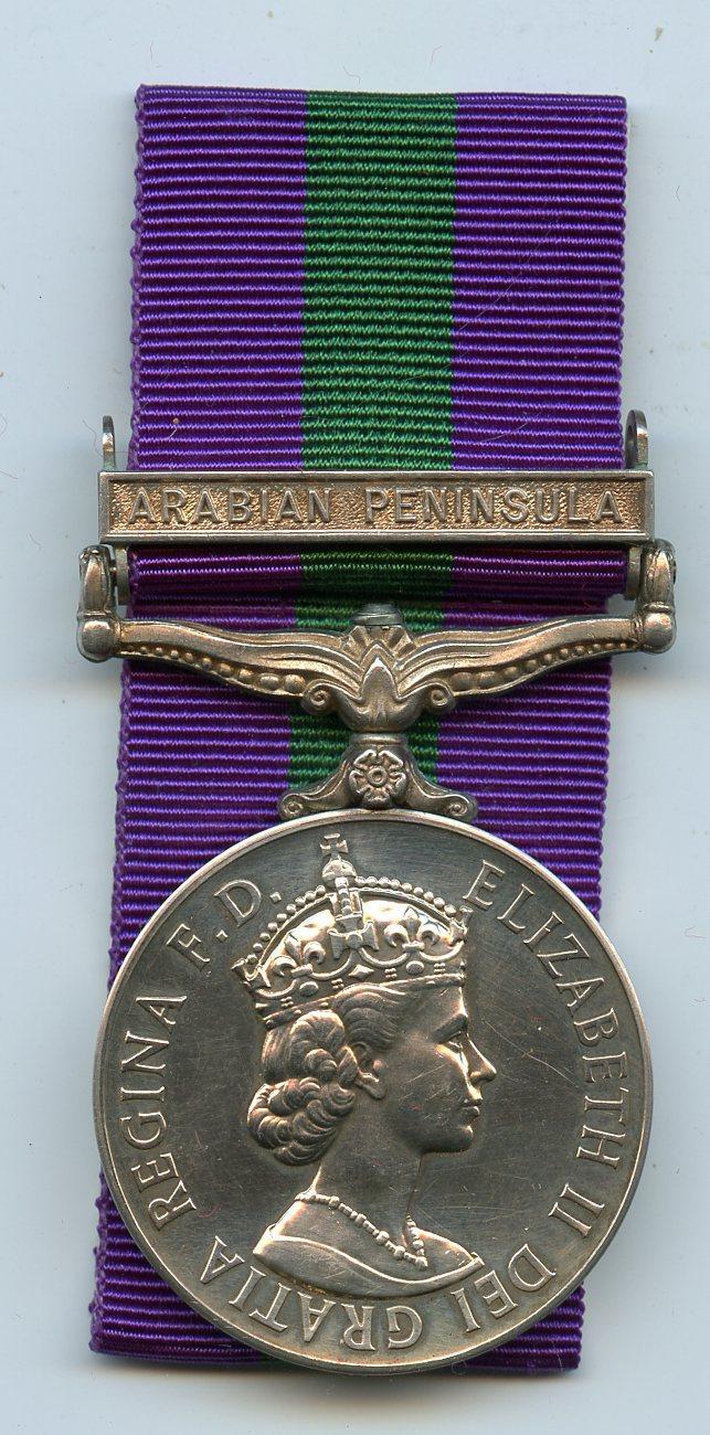 General service Medal One Clasp Arabian Peninsula To Flight Lieut J G Watling, Royal Air Force