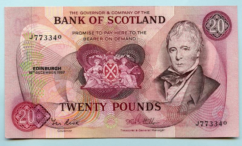 Bank of Scotland  £20 Twenty Pounds Note Dated  15th December 1987