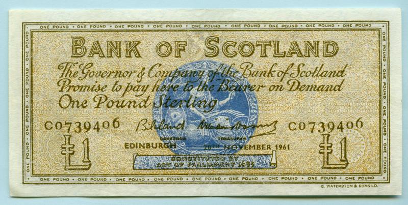 Bank of Scotland £1 One  Pound Note Dated 20th November 1961