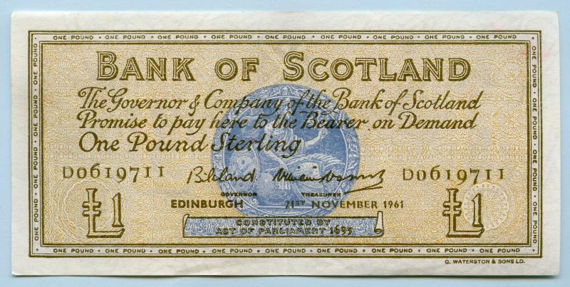 Bank of Scotland £1 One  Pound Note Dated 21st November 1961