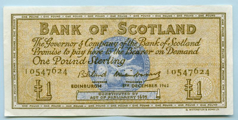 Bank of Scotland £1 One  Pound Note Dated 5th  December 1962