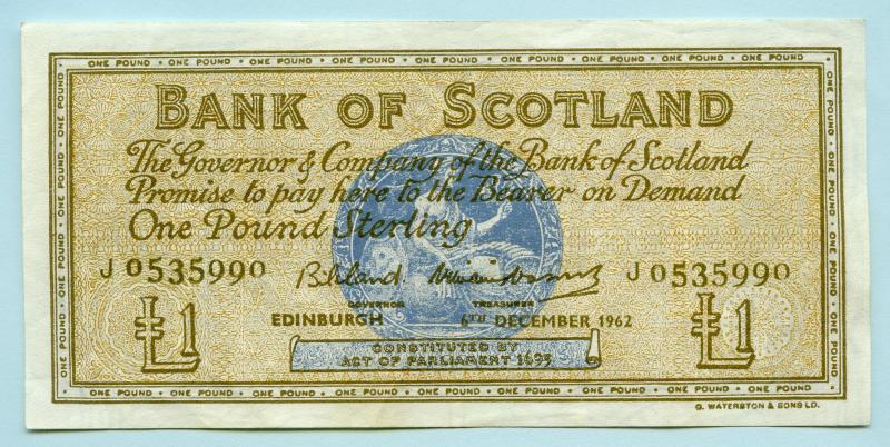 Bank of Scotland £1 One  Pound Note Dated 5th  December 1962