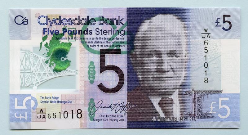 Clydesdale Bank  Forth Rail Bridge Commemorative  New Polymer Five £5 Banknote  Dated 13th February 2016